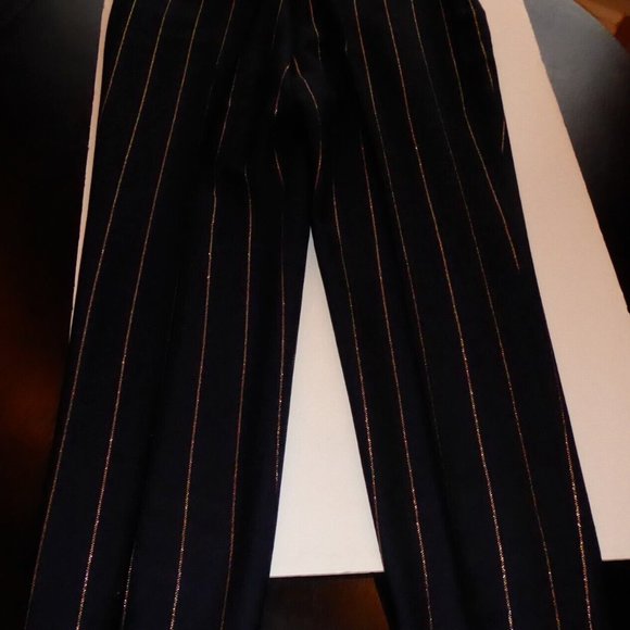 Vilagallo Wool Navy Gold Pin Stripe Front Pleat w/Cuffs Pant EU 38 USA 6 Women's - Picture 5 of 14